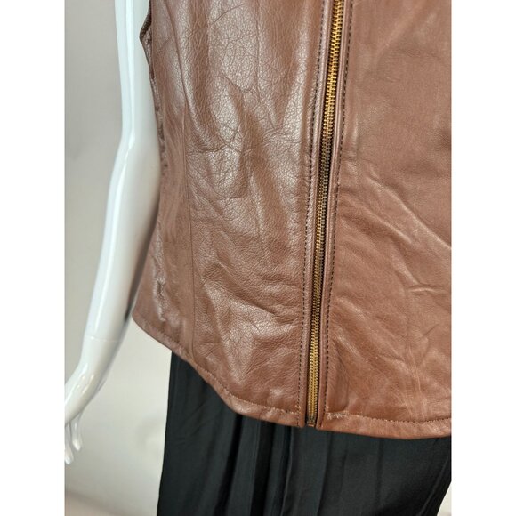 Ellen Kreager Brown Leather Womens Vest With Front Zipper & Chest Pocket Large - Picture 10 of 16